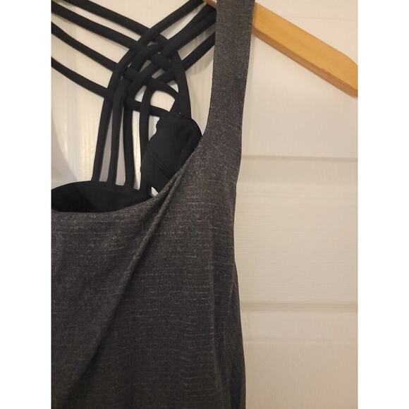 Lululemon Tank Top Sz 2 Black Gray 2 In 1 Activewear Sport Bra Shirt Drape Back - Picture 3 of 8